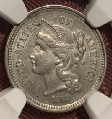 1868 Three Cent Nickel - NGC AU 58 - Image 1 of 4