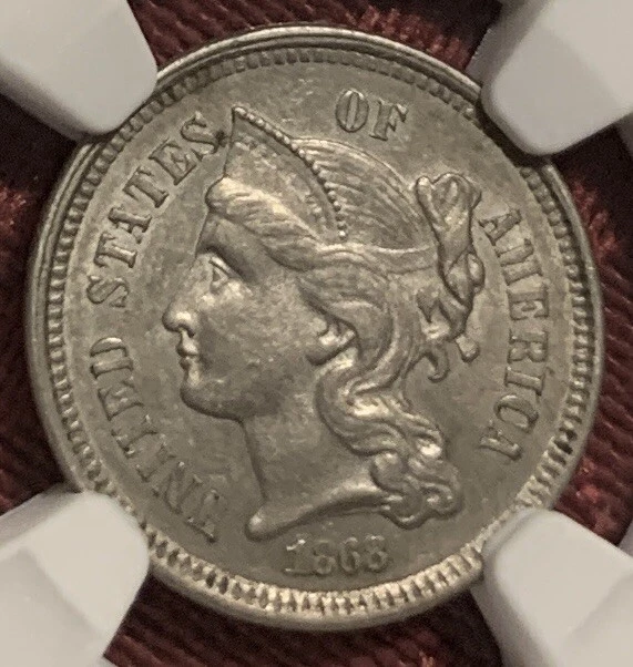 1868 Three Cent Nickel - NGC AU 58 - Image 1 of 4