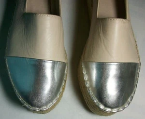NEW Ladies 8 N.Y.L.A. Cream / Silver Metallic Shoes Platform Slip-On Flats - Picture 1 of 8