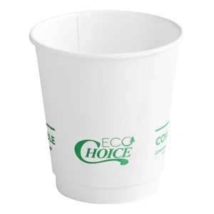 EcoChoice 10 oz. Smooth Double Wall White Compostable Paper Hot Cup - 25/Sample - Picture 1 of 2