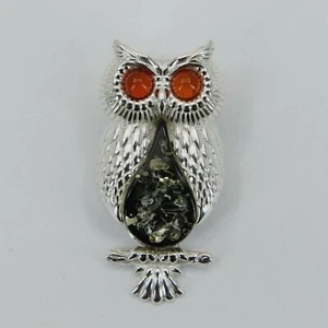 Natural Multi-Color BALTIC AMBER Owl Pendant 925 STERLING SILVER Poland #3552 - Picture 1 of 3
