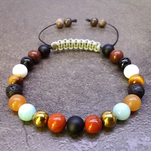 Mens Wrap Bracelet Cuff Wristband Jewellery Bangle Gemstones Beaded Braided Rope - Picture 1 of 5