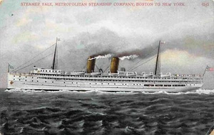 Steamer Yale Metropolitan Steamship Co Boston to New York 1910c postcard - Picture 1 of 2
