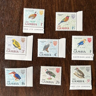 1966 GAMBIA BIRDS DEFINITIVES STAMPS SHORT SET MNH OG, ALL BUT ONE HAVE TABS - image 1 of 2