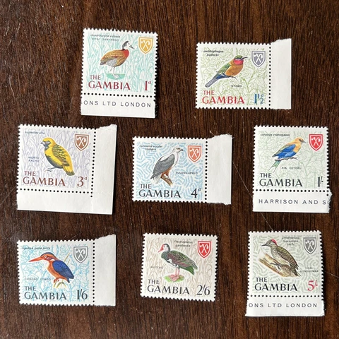 1966 GAMBIA BIRDS DEFINITIVES STAMPS SHORT SET MNH OG, ALL BUT ONE HAVE TABS Cover