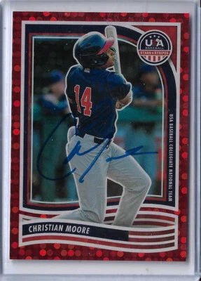 Christian Moore Autographed Panini USA Stars & Stripes Red Disco #165 Rookie - Image 1 of 4
