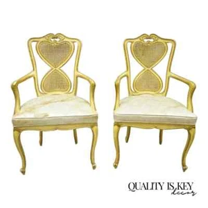 Vintage Italian Provincial French Louis XV Yellow Cane Dining Arm Chairs - Pair - Picture 1 of 12