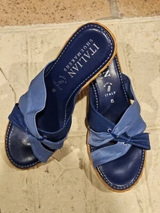 ITALIAN SHOEMAKERS-WOMEN SIZE 7.5 NAVY FABRIC CRISS-CROSS OPEN TOE SLIDE SANDALS - Picture 1 of 8
