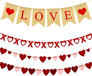 4Pcs Valentines Day Decorations Set Love Heart XO Garlands Banner for Engagement - Picture 1 of 11