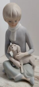 Vintage ~ Porcelain Bisque Girl With Dog ~ Figurine ~ Japan - Picture 1 of 7