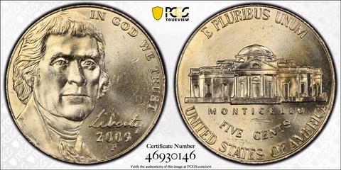 2009-P JEFFERSON NICKEL PCGS MS64FS Business Strike True View Light Gold Tone Cover