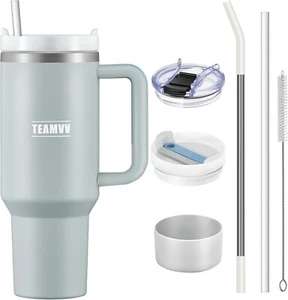 40 oz Tumbler w/Handle & Straws Stainless Steel Vacuum Insulated 2 Lids-FOG - Picture 1 of 7