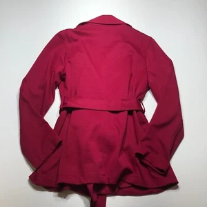 Style & Co. Jacket Womens Medium Red Belted Button Front Knit Double Breasted - Picture 1 of 14