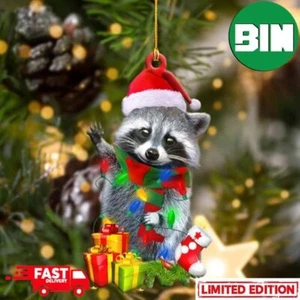 2D Cute Christmas Cute Raccoon Xmas Tree Decorations Ornament - Picture 1 of 2