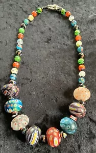 Handmade Millefiori Chunky Beaded Necklace with a pretty dragonfly toggle clasp - Picture 1 of 2