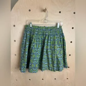 Peek Sgt. Fletcher Elastic Waist 💯 Cotton Boho Skirt Blue/Green Print XXL (12) - Picture 1 of 4