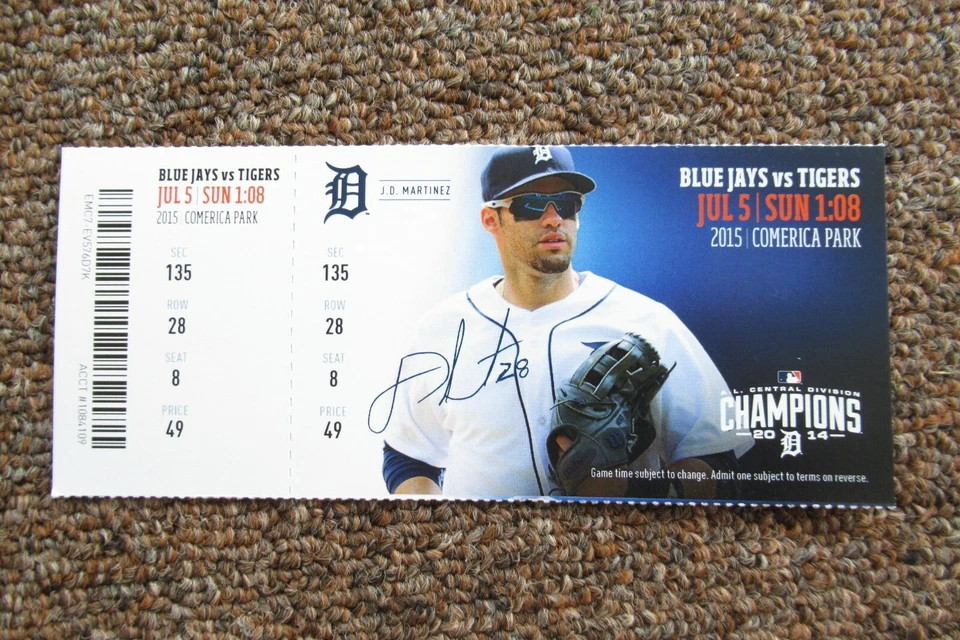 TIGERS VS BLUE JAYS 7/5/2015 FULL TICKET ~ BAUTISTA/SMOAK/MARTINEZ/GOSE HRs - Image 1 of 1