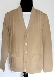 Vintage ST. CROIX KNITS 100% Zephyr Wool Cardigan/Sweater Tan Made In USA Size M - Picture 1 of 9