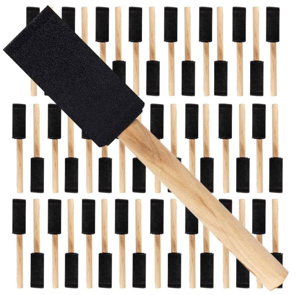Pro Grade 1 Inch Foam Sponge Wood Handle Paint Brush Set (48 Value Pack) Lightwe