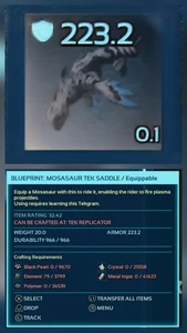 BLUEPRINT MOSA TEK SADDLE 223.2 ARK ASCENDED PVE PC/XBOX/PS5 - Picture 1 of 3