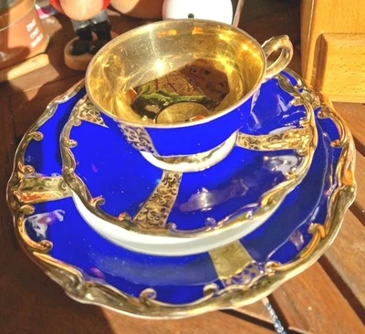 Sammeltasse Gedeck Gold Blau Bareuther Bavaria - Bild 1 von 3