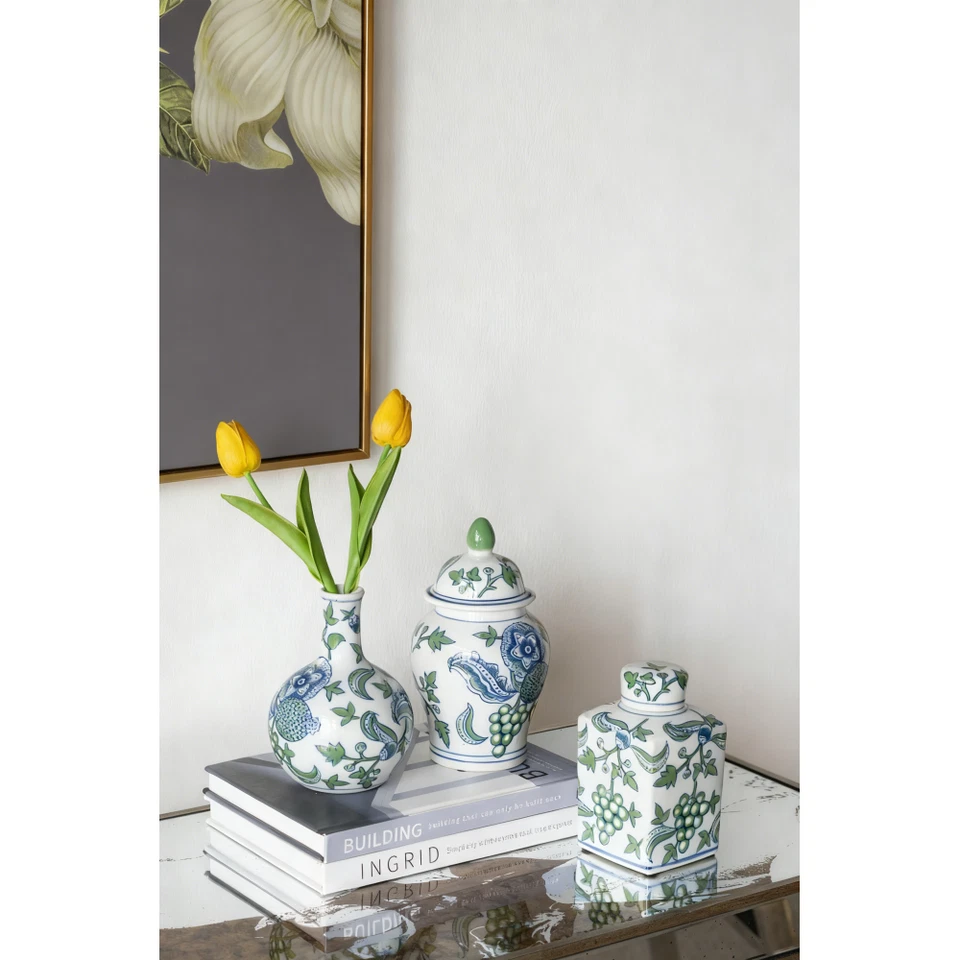 Juego de 3 tarros de porcelana de jengibre florero decorativo con motivo de flor de cerezo Foto 1 de 4