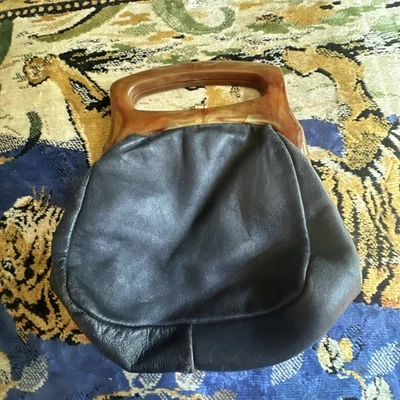 复古 20 世纪 50 年代皮革 Freedex 手包带电木手柄英国/意大利制造 — 第 1/4 张图片