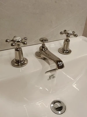 CP HART NICKEL 3 HOLE MIXER, RECLAIMED & FULLY REFURBISHED & POP UP WASTE - Image 1 of 4