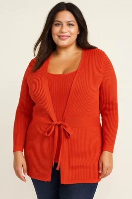 Suéter Cárdigan Talbots Para Mujer 1X Plus Óxido Acanalado Corbata Frontal Capas de Otoño Elegante Foto 1 de 4