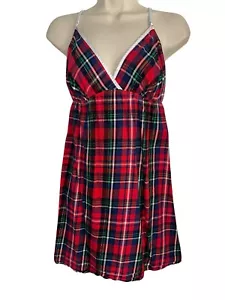 Victoria Secret Christmas Night Gown L Tartan Plaid Chemise Metallic Thread - Picture 1 of 7