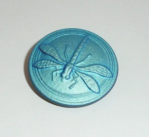 Blue Black Dragonfly Czech Glass Shank Button Opaque Black w/ AB Finish 31mm - Picture 1 of 3