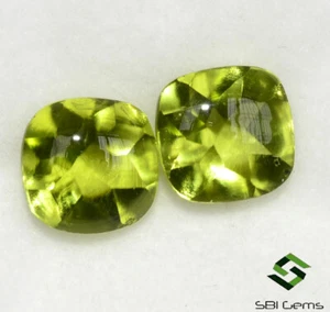 Certified Natural Peridot Cushion Cut Pair 8 mm 5.13 Cts Faceted Loose Gemstones - Picture 1 of 3
