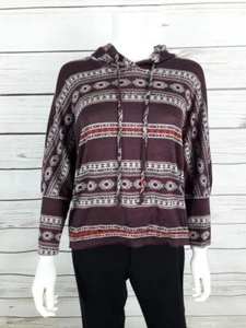 Full Tilt Womens Hoodie Size M Maroon & White Aztec Print Stretch Dolman Sleeves - Picture 1 of 5