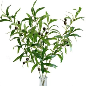 Artificial Olive Branches Greenery Stems Fake Plants Green Leaves with Fruits... - Picture 1 of 3