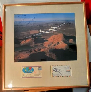 Voyager Aircraft Fly Around the World SIGNED Jeana Yeager Dick Rutan 26x28 Frame - Picture 1 of 7