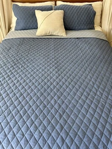 Martha Stewart Essentials Microfiber Quilt Sham Set Blue Full Queen Macy’s 85x85 - Picture 1 of 21