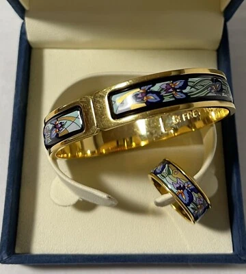 Brazalete y anillo enchapado en oro de 24kt bailarina Frey Wille Claude Monet Iris Foto 1 de 4