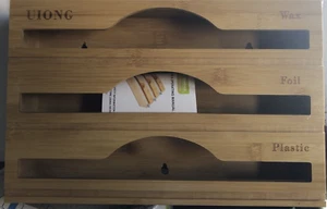 Bamboo Foil and Plastic Wrap Organizer - 3 in 1 Wrap Dispenser with Cutter and L - Picture 1 of 3