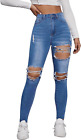 SweatyRocks Women's Casual High Waist Ripped Skinny Jeans Distressed Denim... 