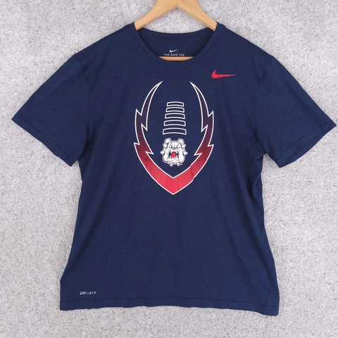 Nike Fresno State Bulldogs Shirt Mens Large Blue White Football Dri Fit Cover