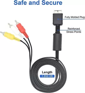 RCA to AV Audio Video Compositive Cable TV Lead for Sony PS1 PS2 PS3 1.8m/6ft - Picture 1 of 5