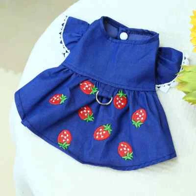 Ropa para mascotas Gato Perro Primavera Verano Delgado Azul Denim Fresa Princesa Vestido Foto 1 de 4