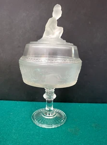 ATQ 1880s Jame Gillinder & Sons Pioneer Westward Ho Pedestal Covered Compote - Picture 1 of 16
