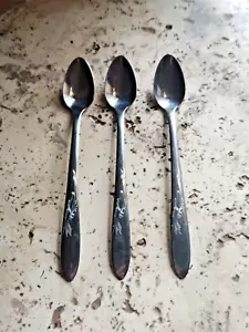 3 Utica UT19 Stainless Glossy Floral Long 7" Iced Tea spoons - Picture 1 of 5