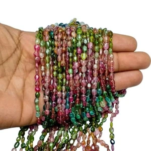 A++ Natürlicher Multi Turmalin Glatt Oval Edelstein Perlen Strang 12 Zoll Handwerk Herstellung - Bild 1 von 20