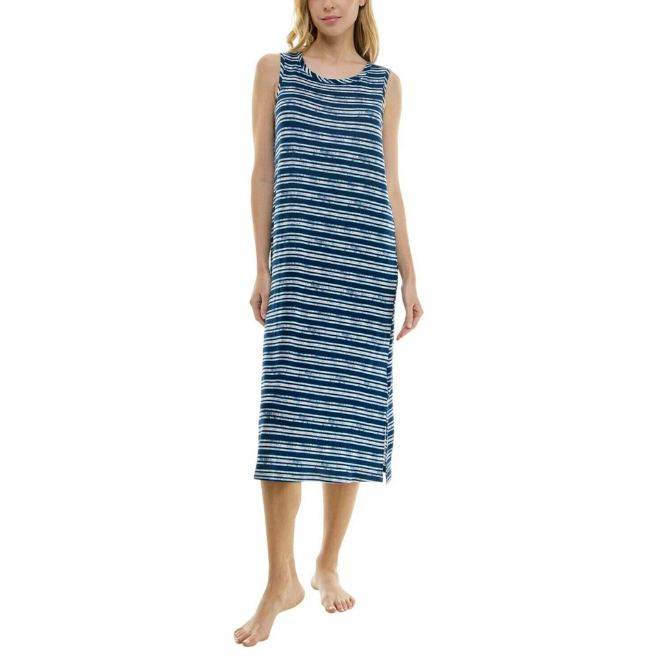 Roudelain Womens Printed Sleeveless Knit Nightgown EHJS362M Quartz Stripe Blue L