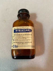 VINTAGE DIBISTINE AMBER BOTTLE CIBA PHARMACEUTICALS TRIPELENNAMINE ANTAZOLINE HC - Picture 1 of 4