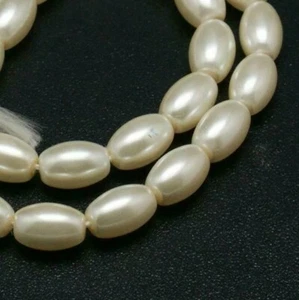 58 Glaswachsperlen Oval 7 x 4 mm Creme Weiss Imitat Zuchtperlen BEST R170 - Bild 1 von 3