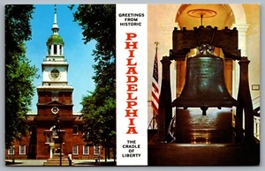 Postcard Philadelphia PA Greetings from Historic Philadelphia Bell Dual View - Picture 1 of 2