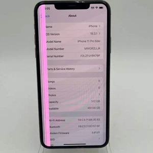 Broken Unlocked Apple iPhone 11 Pro Max 512GB 18.3.1 MWGR2LL/A Batt LCD Back - Picture 1 of 8